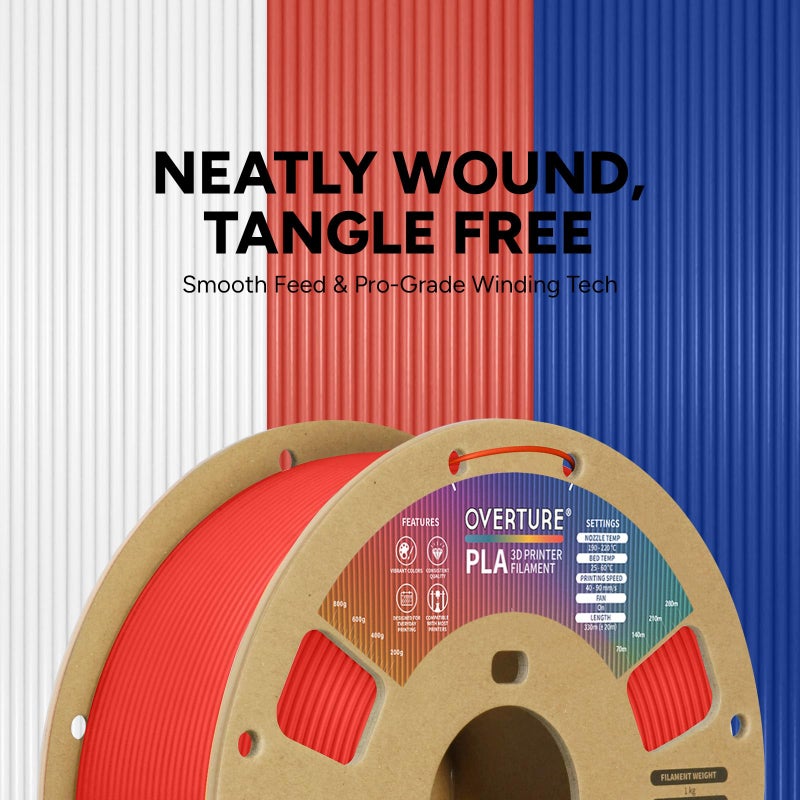 OVERTURE PLA Filament 1.75mm, Neatly Wound 3D Printer Filament 1kg Spool (2.2lbs), Dimensional Accuracy +/- 0.02 mm, Fit Most FDM 3D Printers (Red) - Image 2